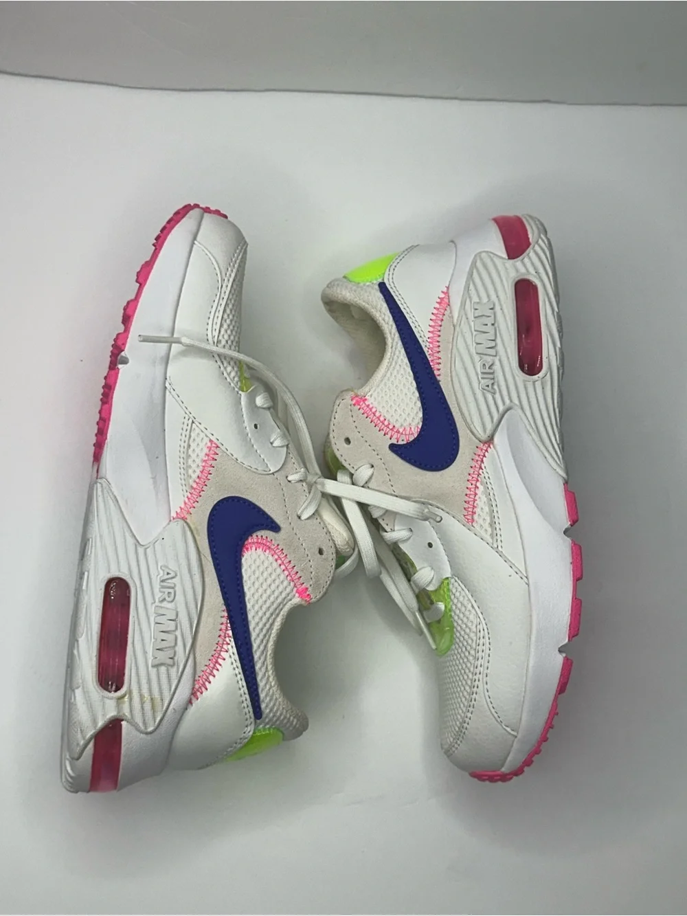 Nike Kids White Sneakers with Neon Yellow and Pink Accents